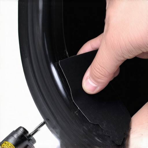A person using adhesive foam tape on the inside of a car door panel to eliminate plastic vibrations.