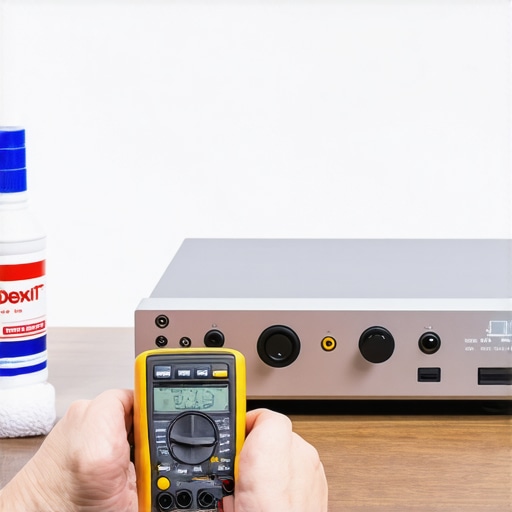 Close up of multimeter testing an amplifier for maintenance