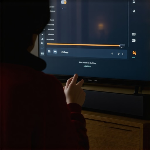Close-up of a TV menu screen for A/V sync calibration above a soundbar.