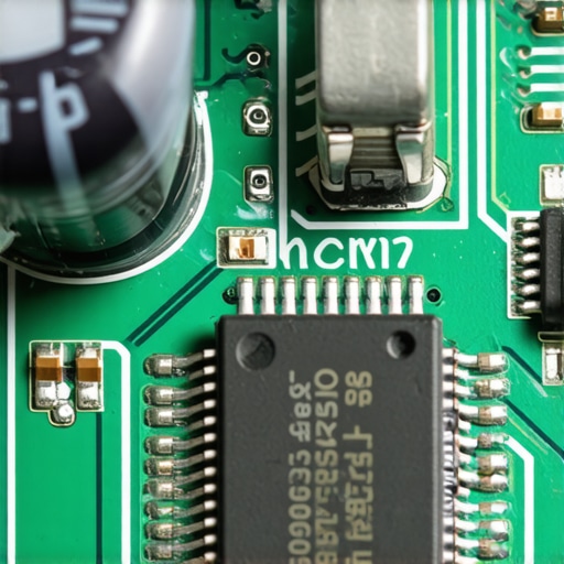 A close-up of internal electronics and capacitors inside a vintage CD player.