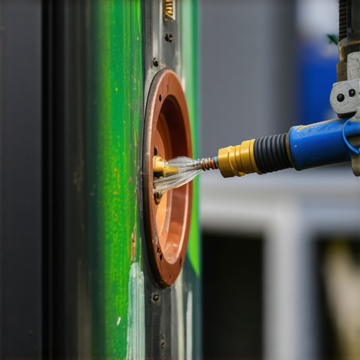 Close up of cleaning copper speaker terminals with electrical contact cleaner to remove green oxidation.