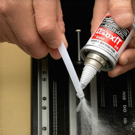 Technician using contact cleaner on an internal mixer fader