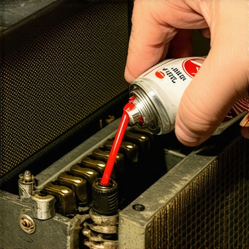 Cleaning a Vintage Amplifier Potentiometer Technician spraying contact cleaner into a vintage amplifier potentiometer