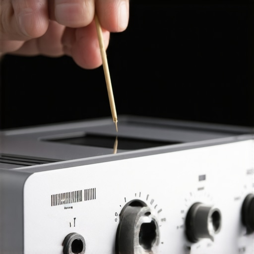 Macro shot of cleaning a loose headphone jack with a thin wooden tool