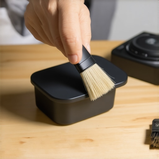 Close-up of a person cleaning a speaker driver with a soft brush to restore audio clarity.