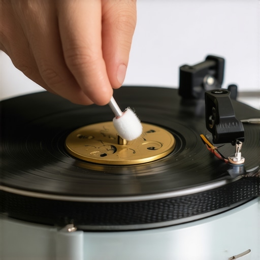 Cleaning a turntable motor pulley Close up of cleaning a turntable belt drive pulley to fix speed fluctuations