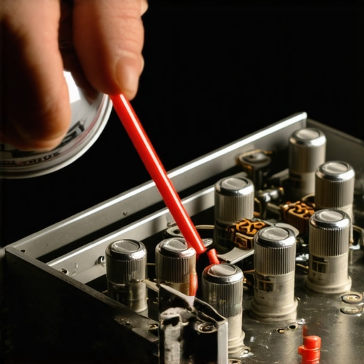 Macro view of cleaning internal amplifier components to fix scratchy volume knobs.