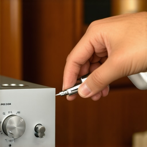 Cleaning a vintage audio receiver Applying contact cleaner to a volume knob on a vintage receiver.
