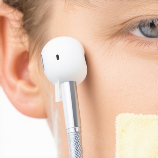 A detailed close-up of cleaning a quiet earbud nozzle to restore sound balance