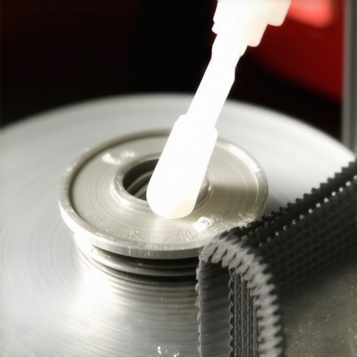A macro view of a turntable drive belt being aligned on a brass motor pulley.