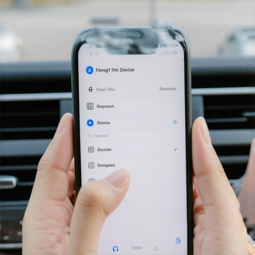 Clearing Bluetooth Device History in Car User resetting car Bluetooth connection by forgetting old devices on a smartphone screen