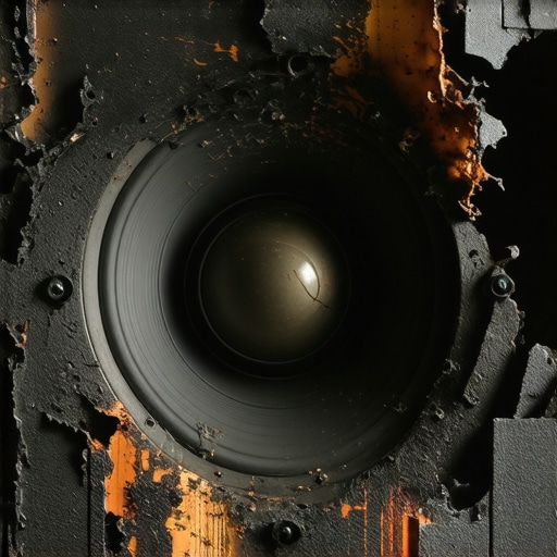 Macro view of a speaker voice coil showing signs of heat damage and clipping.
