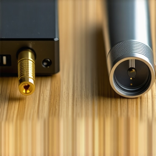 Close up of high end audio connectors showing gold and silver finishes