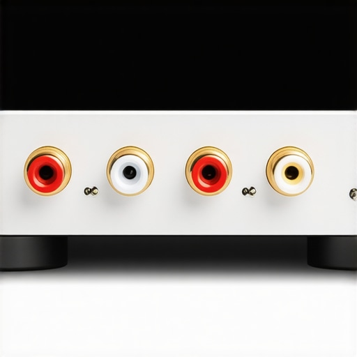Close up of RCA cables plugged into the Pre-Out ports on the back of a stereo amplifier.