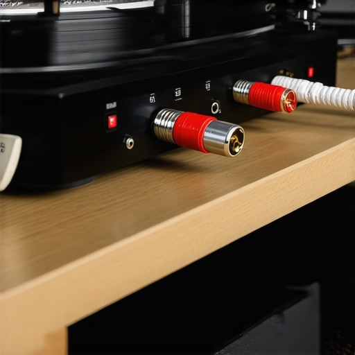 Connecting a Turntable to a Phono Preamp Close-up of RCA cables and ground wire connecting a vintage record player to a preamp.