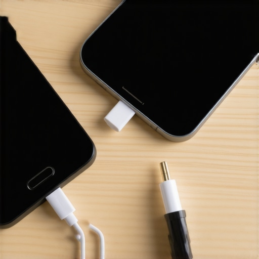 Old smartphone connected to an external DAC and headphones to create a high-end music streamer.