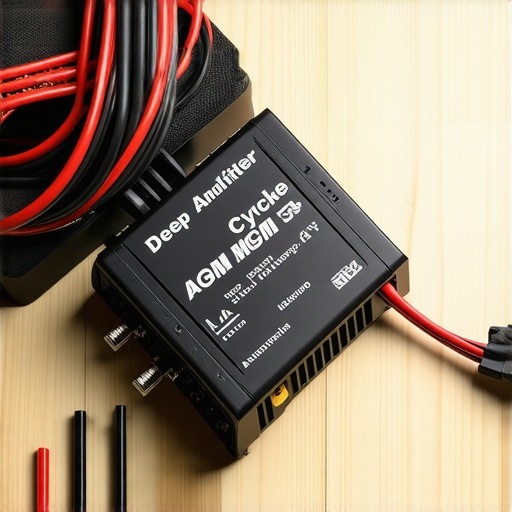DIY Home Audio Setup with 12V Car Battery Close-up of car amplifier and 12V battery wiring for home audio use.