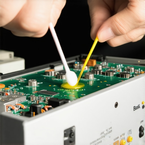 Deep cleaning nicotine from vintage circuit boards Technician cleaning yellow smoke residue from a vintage audio receiver circuit board using isopropyl alcohol.