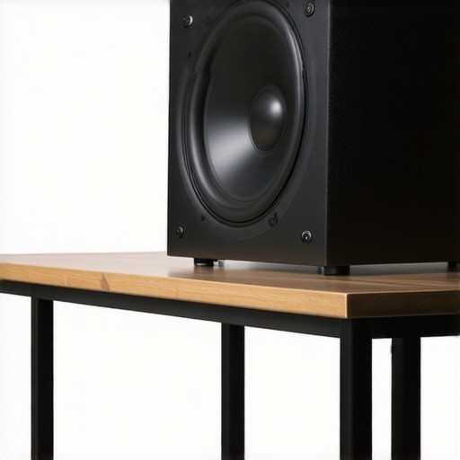 High-density foam isolation pad angling a studio monitor upward on a desk.