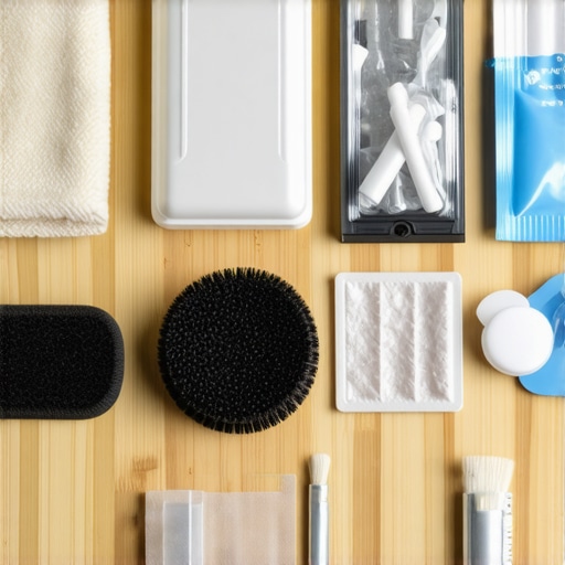 Essential Audio Maintenance Toolkit A professional maintenance kit for headphones and home audio equipment on a wooden desk.