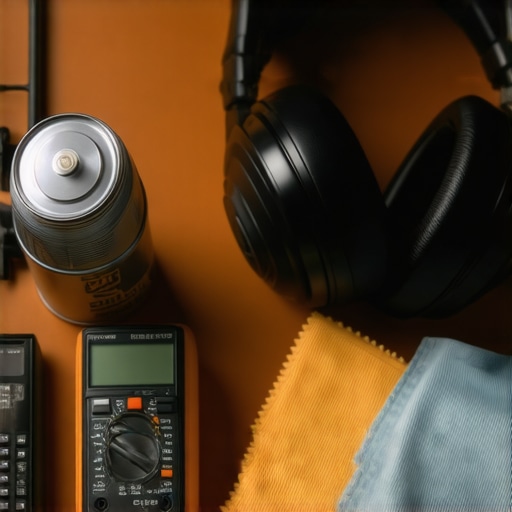 Audiophile workbench with maintenance tools and headphones