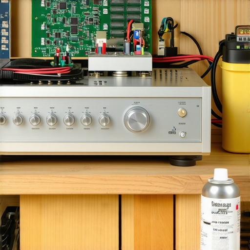 Technician cleaning a vintage stereo receiver with contact cleaner