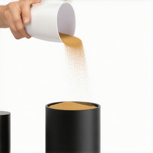 Adding sand to speaker stands to reduce resonance and improve audio clarity.