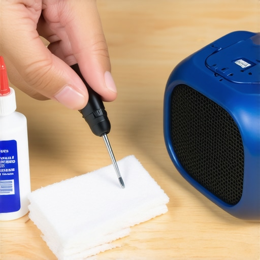 A person tightening a speaker screw to stop rattling noises.