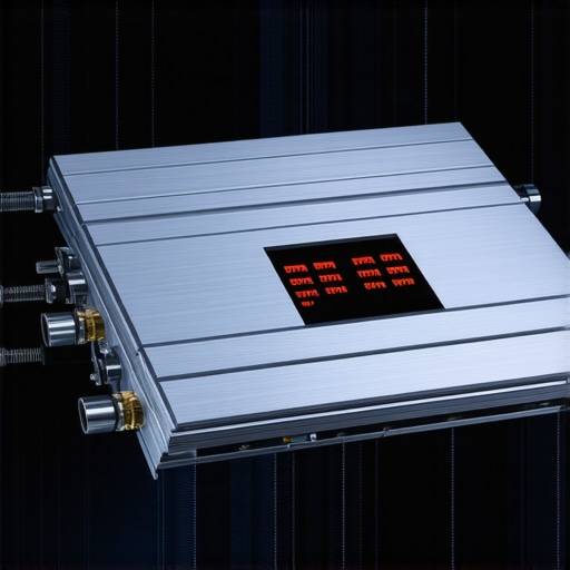 High-End Car Audio Amplifier Power Connections A custom car audio amplifier showing thick power wires and a digital voltage display