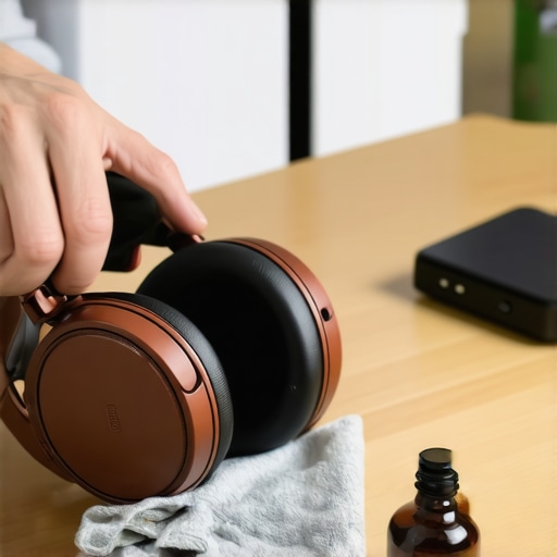 Cleaning leather headphone pads with conditioner and microfiber cloth