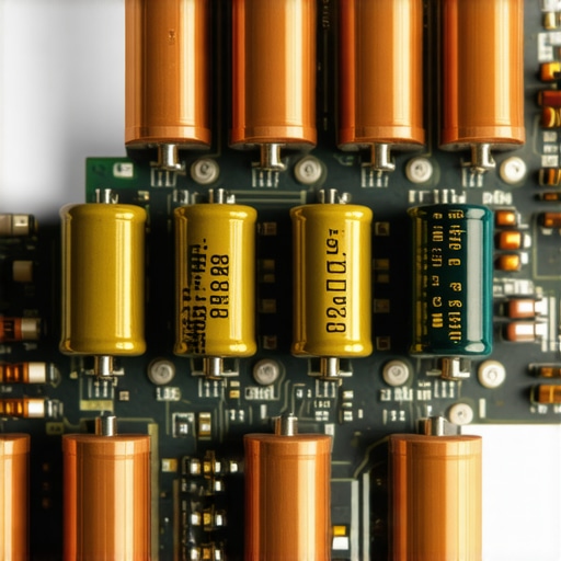 Macro view of an audiophile phono stage circuit board with high-quality capacitors.
