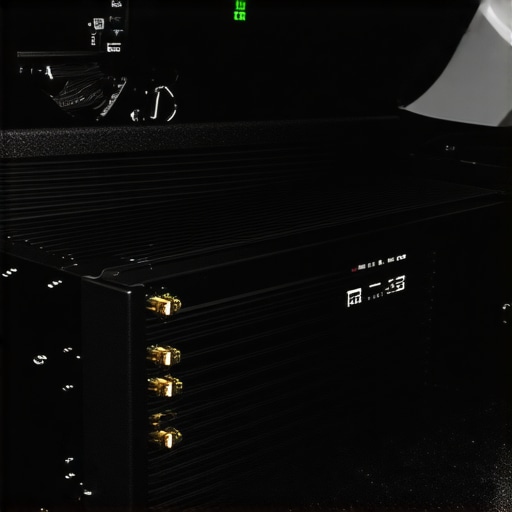 Close-up of a professional car amplifier installation with tidy wiring and gold terminals.