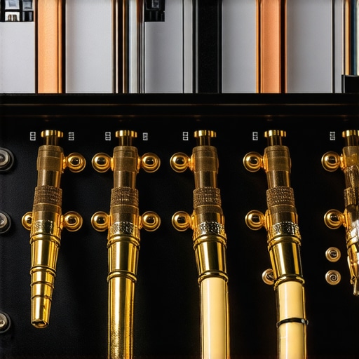 A detailed close-up of professional speaker cable connections on the rear panel of a home audio amplifier.