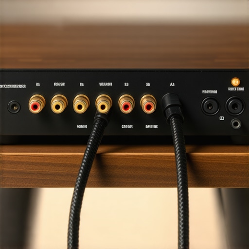 High-end DAC rear connections and inputs Close-up of the back of a digital-to-analog converter showing optical and RCA ports.