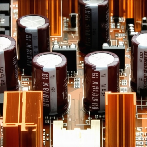 High-fidelity amplifier internal components Internal view of a high-end audio amplifier showing heat sinks and capacitors