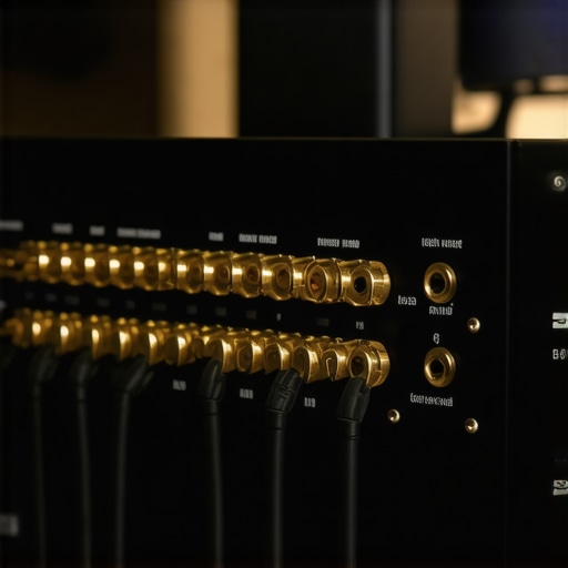 Close-up of premium speaker cables connected to an amplifier for better audio sync and power control