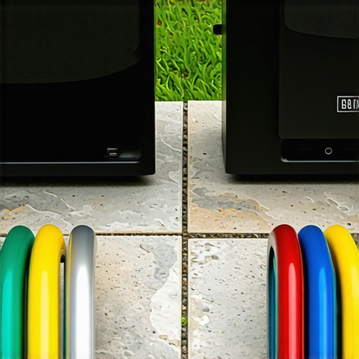 Close up of professional speaker wire versus thin wire for outdoor audio setup.