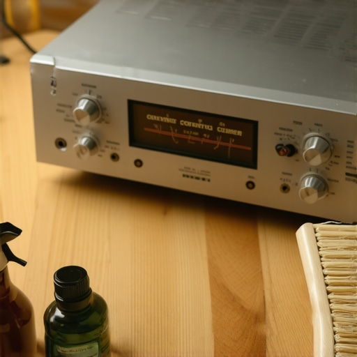 Vintage receiver being cleaned with contact cleaner on a workbench
