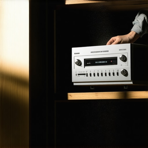 Hands lifting a heavy vintage audio receiver in a thrift shop to check build quality