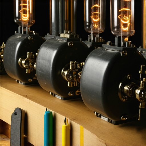 A detailed view of vacuum tubes and heavy iron transformers inside an amplifier.