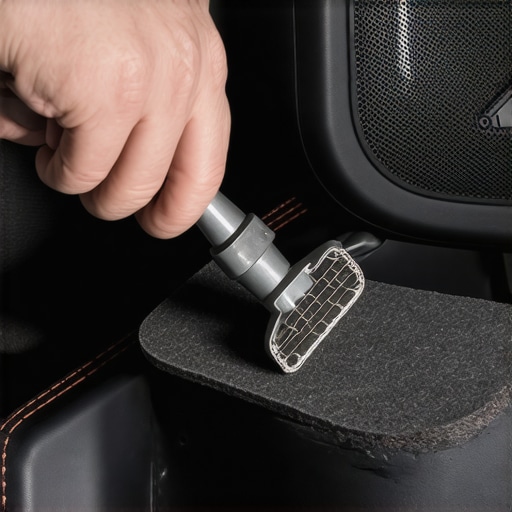 Installing isolation felt under car rear deck Applying high-temperature adhesive felt tape to the underside of a car speaker panel to prevent rattles