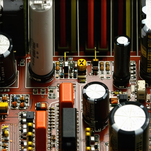 Close-up of high-quality electronic components inside a professional power amplifier.
