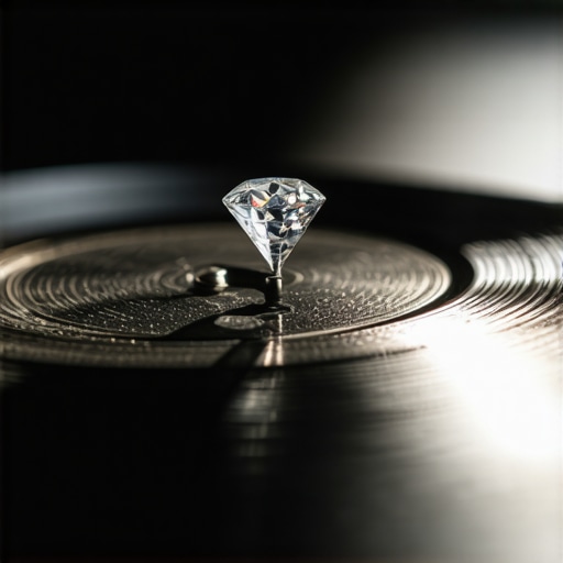 A close-up shot showing a high-quality record player needle tracking a vinyl groove.