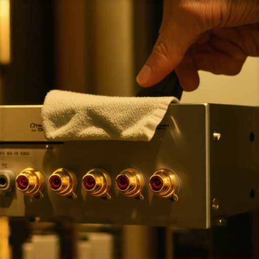 Cleaning gold-plated RCA connectors on an amplifier with specialized contact cleaner