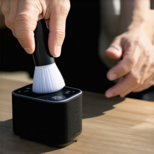 Cleaning a portable bluetooth speaker driver with a brush