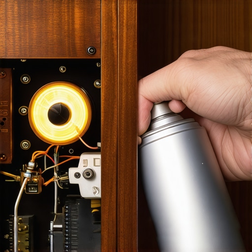 Maintaining Vintage Audio Electronics Close up of cleaning an amplifier volume dial with contact cleaner