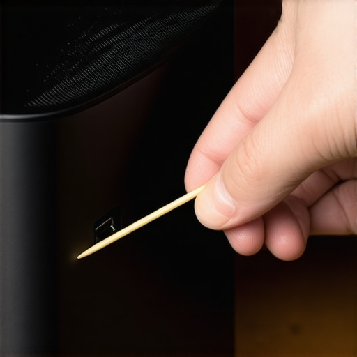A person using a wooden tool to clean a speaker's charging port
