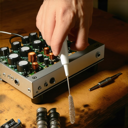Close up of person cleaning an amplifier with contact cleaner for better sound