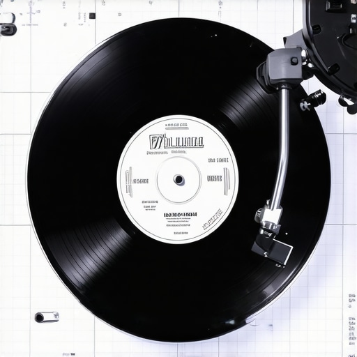 A close-up shot of a phono cartridge being adjusted on a calibration protractor for better tracking.