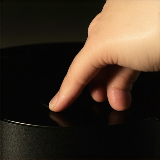 A technician performing a physical push test on a speaker driver to diagnose a blown voice coil.